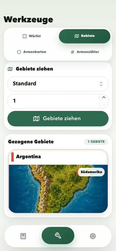 Risk Calculator territories tool screen