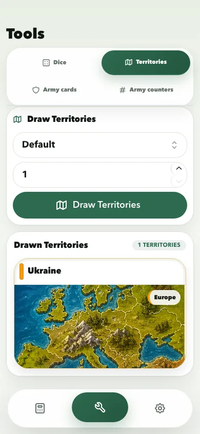 Risk Calculator territories tool screen