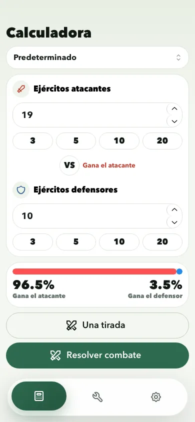 Risk Calculator app battle screen