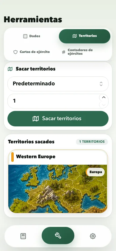 Risk Calculator territories tool screen