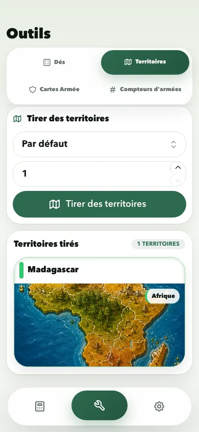 Risk Calculator territories tool screen